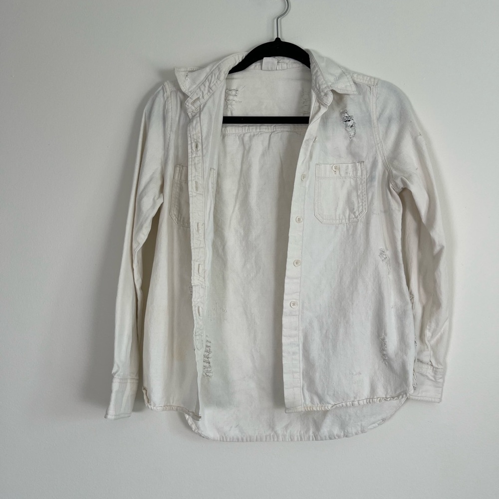 Roxy Cream Button-Up Shirt Distressed